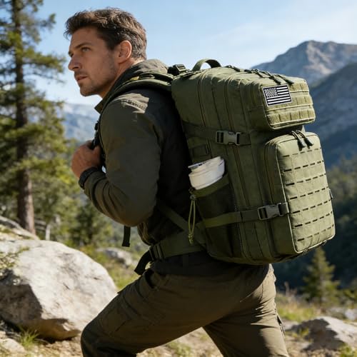Military Tactical Backpack 45L/25L 3 Day Assault Pack Molle Daypack Hiking Backpack for Men and Women - color: Armygreen-2, size: 45L