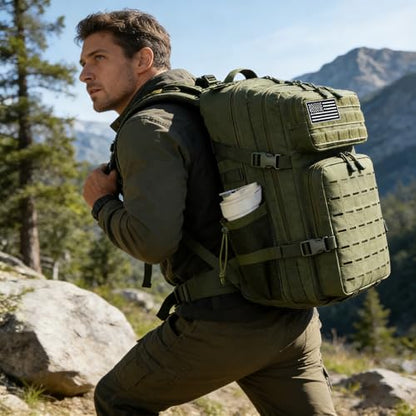 Military Tactical Backpack 45L/25L 3 Day Assault Pack Molle Daypack Hiking Backpack for Men and Women - color: Armygreen-2, size: 45L