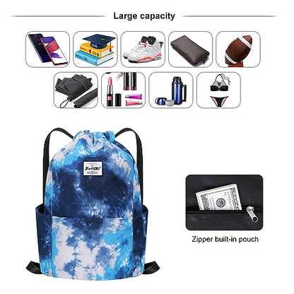 XEYOU Drawstring Sports Backpack Lightweight Gym Yoga Sackpack Shoulder Rucksack Casual Outdoor Daypack for Women and Men | Lightweight - color: Gradient Blue White