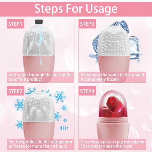 XHJRI Ice Face Roller Massager,Ice Cube Roller for Face, Eyes and Neck Naturally Conditioning and Skin Care,De-Puff Eye Bags,Reduce Migraine Pain,Reusable Massage Silicone Ice Mold (New Pink White) - color: New Pink White