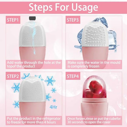 XHJRI Ice Face Roller Massager,Ice Cube Roller for Face, Eyes and Neck Naturally Conditioning and Skin Care,De-Puff Eye Bags,Reduce Migraine Pain,Reusable Massage Silicone Ice Mold (New Pink White) - color: New Pink White