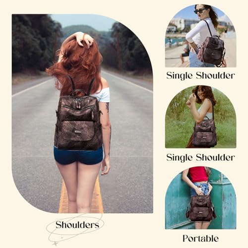 Backpack Purse for Women, Women Backpack Purse Small Leather Waterproof Anti-theft Shoulder Bags Handbags Ladies - color: Coffee