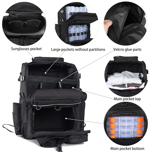 Fishing Tackle Backpack With Rod Holders, Large 40L Fishing Backpack for Camping, Hiking - style: 4 Tackle Boxes Included