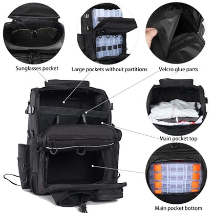 Fishing Tackle Backpack With Rod Holders, Large 40L Fishing Backpack for Camping, Hiking - style: 4 Tackle Boxes Included