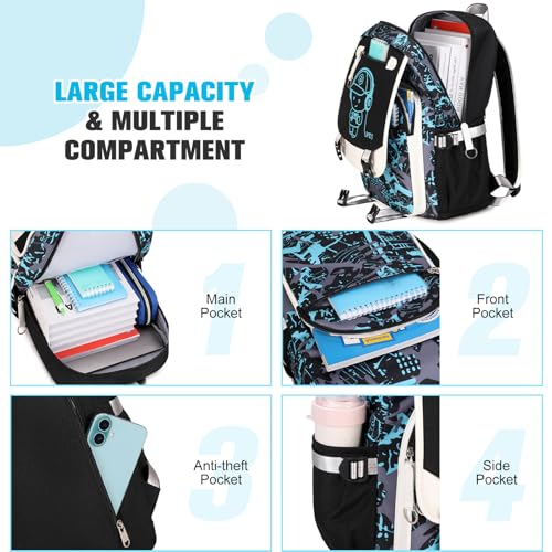 Bevalsa Backpack for Boys, Cool Luminous Boys Backpack with Sling Bag, Lunch Box & Pen Case, School Bags for Kids Children Teens Elementary Middle Schools, Bookbag Glow In The Dark (Green) - color: Green