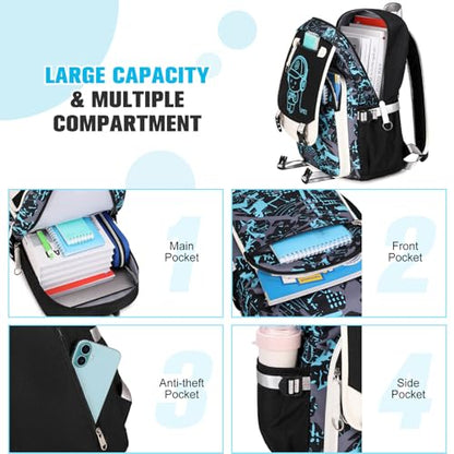 Bevalsa Backpack for Boys, Cool Luminous Boys Backpack with Sling Bag, Lunch Box & Pen Case, School Bags for Kids Children Teens Elementary Middle Schools, Bookbag Glow In The Dark (Green) - color: Green
