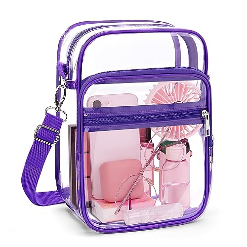 Blvornl Clear Crossbody Bag with Adjustable Shoulder Strap, Stadium Approved PVC Purse Bag, Messenger Bag - color: Purple, size: Large