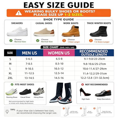 Waterproof Rain Boot Shoe Covers for Men and Women, Reusable Non-Slip Rain Shoe Covers with Zipper, Foldable for Outdoor Use