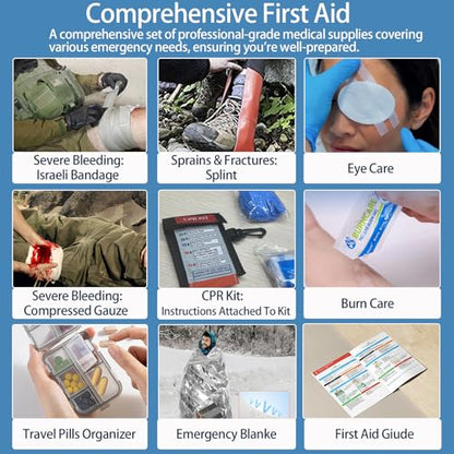 Professional Trauma First Aid Kit - Military-Grade Labelled Compartments & MOLLE System for Workplace, Outdoor, Car, Boat, Hurricane Emergencies 265 Piece Emergency Necessities Kits - size: Large