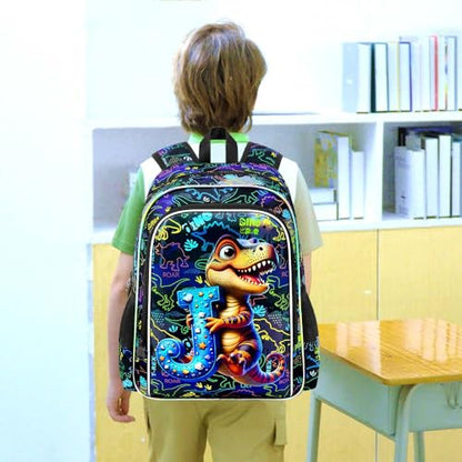 3Pcs Dinosaur Backpack, 16" Boys Bookbag with Lunch Box, Kids School Backpacks Set for Elementary Preschool Kindergarten (Balck) - color: Dinosaur Black 01