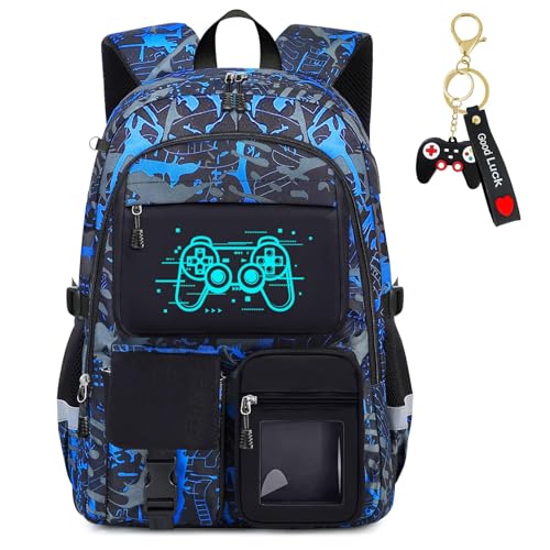 School Backpack for Boys - Gamer Boys Backpack for Kids Children Teens Elementary Middle School Students - 18" Large Capacity School Bookbag with Multiple Pockets - color: Game003-backpack Only