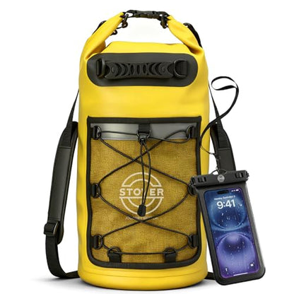 STOVER 5/10/25/30/40/55L Waterproof Dry Bag- Roll-Top Backpack w/Phone Case- Kayaking, Hiking, Camping, Boating- Men/Women - color: 25l Yellow (With Phone Case), size: 25L