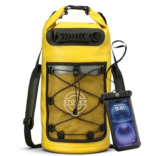 STOVER 5/10/25/30/40/55L Waterproof Dry Bag- Roll-Top Backpack w/Phone Case- Kayaking, Hiking, Camping, Boating- Men/Women - color: 25l Yellow (With Phone Case), size: 25L