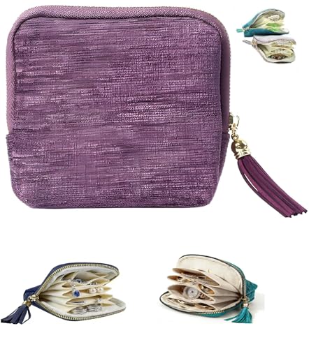 Travel Jewelry Case, Small High-End Large-Capacity Tassel Storage Bag Gifts for Women, Pouch Bags with Zipper, Velvet Jewelry Organizer Storage Bag for Bracelet Rings Earring (Purple) - color: Purple