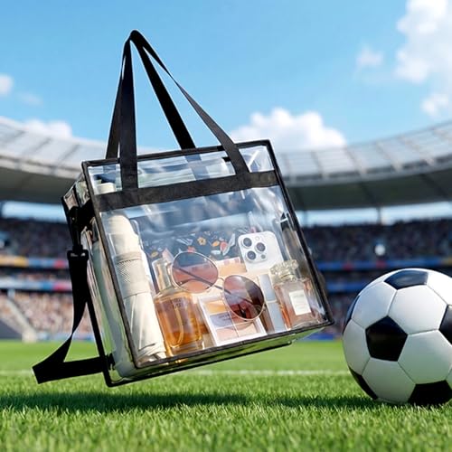 BAGAIL Clear Bags 12x6x12 Stadium Approved Clear Tote Bag with Zipper Closure Crossbody Shoulder Bag with Adjustable Strap - color: Black