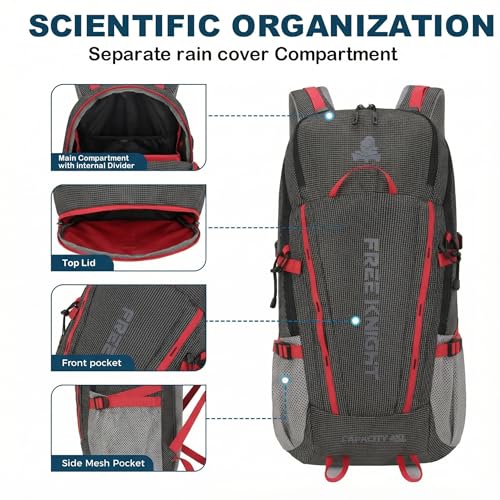 Bseash 45L Waterproof Hiking Camping Backpack with Rain Cover, Outdoor Sport Travel Bag Daypack for Climbing Skiing Cycling (Black) - color: Black