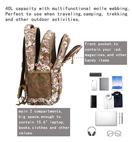 4land Camo Backpack for Boys,Army Boys Backpacks for Elementary Middle School Military,Camouflage Bookbag 40L - color: A-de