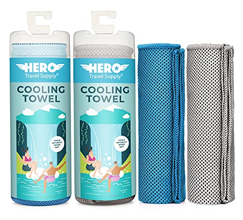 Hero Cooling Towel for Travel, Hiking, Sports, Yoga (2-Pack) Ultra Soft Microfiber 40" x 12" (Blue/Grey) - color: Blue/Grey