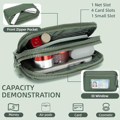 FODOKO Wristlet wallets for women Nylon Quilted Wallet with 4 Zippers,Travel Credit Card,Holder Cell Phone Organizer - color: Pea Green 2