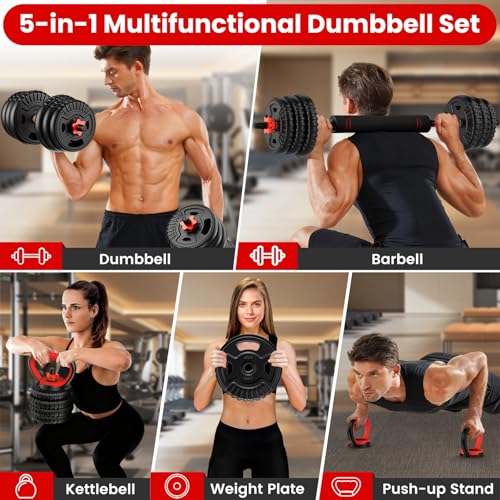 Adjustable Dumbbell Set, 22/33/45/70/90lbs Free Weight Set with Connector, 5-in-1 Dumbbell Set for Barbells, Kettlebells, Push up Stand, Weight Plate, Fitness Exercises for Home Gym Suitable Men/Women - color: 45LB (22.5LB Pair)