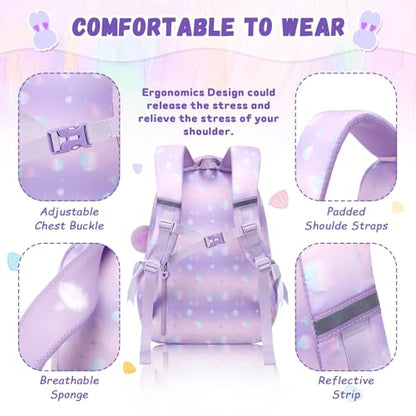 PIG PIG GIRL Kids Backpack for Girls - School Bags for Middle School Students - Book Bag for Elementary Primary - Kawaii Ita Backpack - Purple Shell - color: Purple Shell