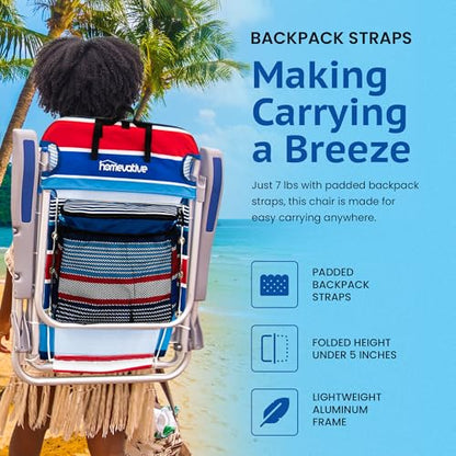 Homevative Cooler+ Folding Backpack Beach Chair with 5 Positions, Towel bar, XL Cooler Pouch, Storage Net, Cup and Phone Holder, Fireworks, 2 Pack - color: Fireworks