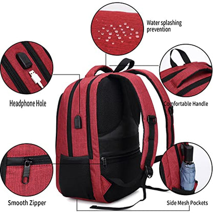 Monsdle Travel Laptop Backpack Anti Theft Backpacks with USB Charging Port, Travel Backpacks Business Work Bag 15.6 Inch College Computer Bag for Men Women, Red - color: Red