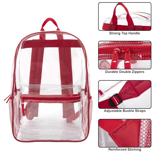 Trail maker Bulk Clear Backpacks Wholesale for School 24 Pack Clear Backpacks for Boys, Girls, School, Stadium, Travel (Red Pack) - color: Red Pack