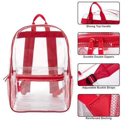 Trail maker Bulk Clear Backpacks Wholesale for School 24 Pack Clear Backpacks for Boys, Girls, School, Stadium, Travel (Red Pack) - color: Red Pack