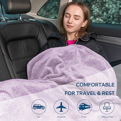 BEDELITE Travel Blanket with Bag, Ultra-Soft Jacquard Fleece Blanket with Luggage Sleeve & Backpack Clip, Airplane Blanket Travel Essentials, Lavender - color: Lavender
