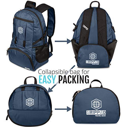 TRIPPED Travel Gear Traveling Backpack- Foldable collapsible lightweight backpack for travel (Blue) 35 liters - color: Deep Blue Sea