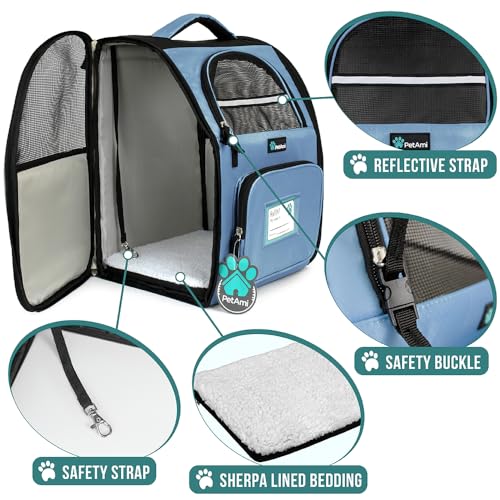 PetAmi Dog Backpack Carrier for Small Medium Dogs Large Cats up to 18 lbs, 2 Side Entry, Structured No-Collapse Frame, Airline Approved Ventilated Pet Backpack for Hiking Camping Travel, Light Blue - color: Light Blue