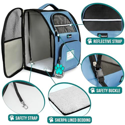 PetAmi Dog Backpack Carrier for Small Medium Dogs Large Cats up to 18 lbs, 2 Side Entry, Structured No-Collapse Frame, Airline Approved Ventilated Pet Backpack for Hiking Camping Travel, Light Blue - color: Light Blue