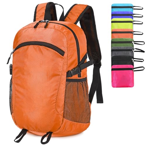 Small Hiking Backpack 15L Travel Lightweight Hiking Packable Daypack Water-Resistant Foldable Backpacks for Women Men Camping (Orange) - color: Orange, size: 15L