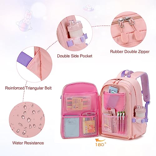 FIXITOK Girls Backpack Set, 3PCS Kids Backpack for Girls, Kawaii Bunny School Backpacks for Girl Kindergarten Elementary Preschool Middle School Bags with Lunch Box Pencil Case Pink - color: Pink