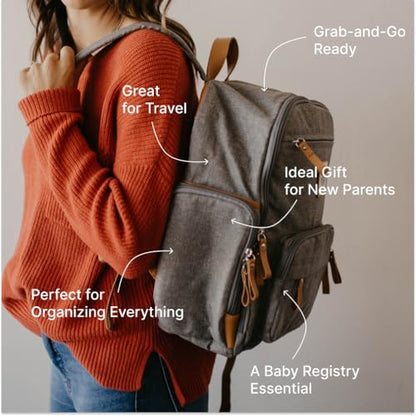 Parker Baby Diaper Backpack - Full Zip Diaper Bag with Insulated Pockets - Gray - color: Gray