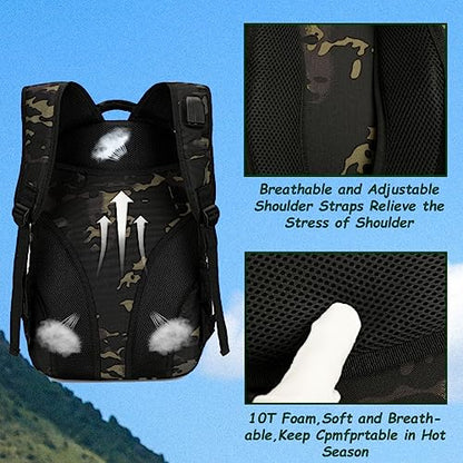 4land Camo Backpack for Boys,Army Boys Backpacks for Elementary Middle School Military,Camouflage Bookbag 40L - color: A-black Camo