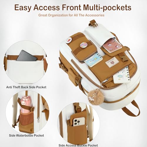 Hidds Laptop Backpacks 15.6 In Kids School Backpack for Girls Women Bookbag - color: C-khaki Beige
