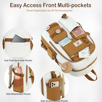 Hidds Laptop Backpacks 15.6 In Kids School Backpack for Girls Women Bookbag - color: C-khaki Beige