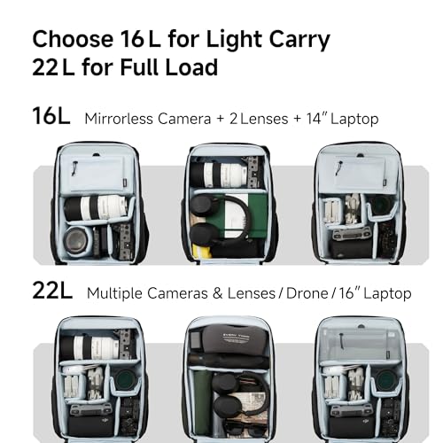 VSGO 22L Casual Camera Backpack – Large‑Capacity Waterproof Photography Bag with Quick‑Access Design, Customizable Dividers, 16″ Laptop Compartment, and Ergonomic Travel Comfort