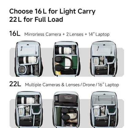 VSGO 22L Casual Camera Backpack – Large‑Capacity Waterproof Photography Bag with Quick‑Access Design, Customizable Dividers, 16″ Laptop Compartment, and Ergonomic Travel Comfort