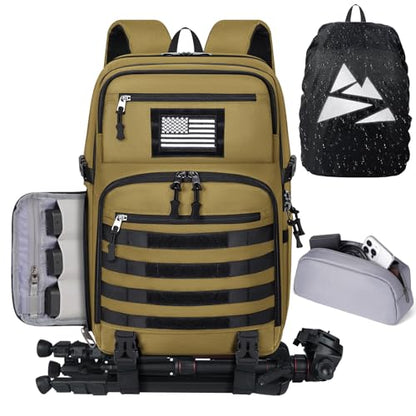 SDYSM Camera Backpack Bag Professional for DSLR/SLR Mirrorless Camera Waterproof 15.6 inch Tactical Camera Bags for Photographers with Rain Cover, Tripod Holder, Small Bag Photography Backpack Case - color: Brown