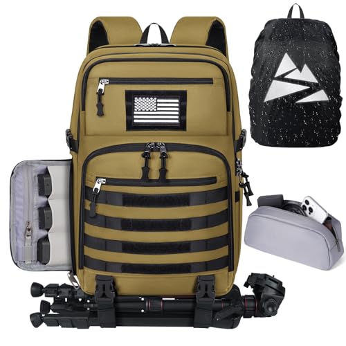 SDYSM Camera Backpack Bag Professional for DSLR/SLR Mirrorless Camera Waterproof 15.6 inch Tactical Camera Bags for Photographers with Rain Cover, Tripod Holder, Small Bag Photography Backpack Case - color: Brown