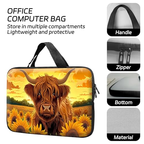 14 15 15.4 15.6 inch Laptop Handle Bag Computer Bag, Pouch Holder Notebook Sleeve Cover Soft Case Compatible for Dell,Lenovo,Toshiba HP, Asus Notebook-Sunflower Highland Cow - color: Sunflower Highland Cow