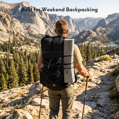 Haimont 40L+15L Roll-Top Backpacking Pack with Rain Cover, Black | Expandable 55L, Hip Belt Support, Sleeping Pad Carry, Pole Attachments, YKK & Duraflex - color: Black