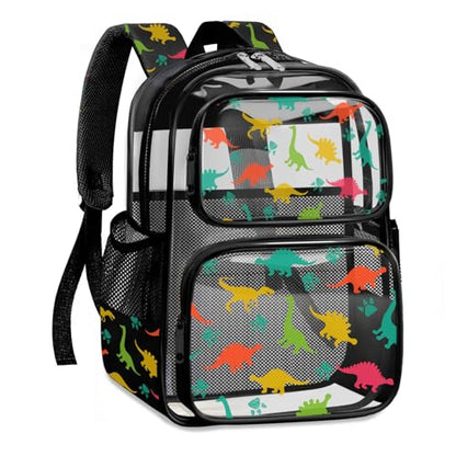 Clear Backpack for Boys and Girls,Kids Clear Backpacks for School,Heavy Duty Transparent Bookbag Stadium Approved - color: Black-dinosaur-backpack Only