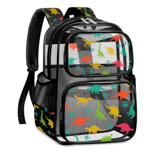 Clear Backpack for Boys and Girls,Kids Clear Backpacks for School,Heavy Duty Transparent Bookbag Stadium Approved - color: Black-dinosaur-backpack Only