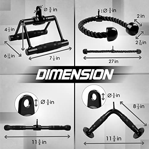 Yes4All Cable Machine Attachment, Row Handles, Tricep Rope, Straight Bar, V Bar, LAT Pulldown Accessories Load 880 LB for Home Gym - color: G. (Black) Tricep Rope + Double D + Straight Bar + V Bar