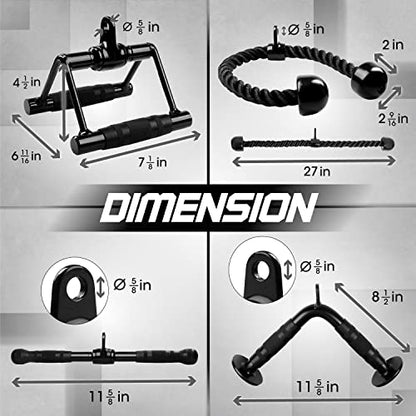 Yes4All Cable Machine Attachment, Row Handles, Tricep Rope, Straight Bar, V Bar, LAT Pulldown Accessories Load 880 LB for Home Gym - color: G. (Black) Tricep Rope + Double D + Straight Bar + V Bar