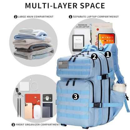 Lovelinks21 25L Tactical Military Backpack Small Travel Backpack for Men and Women Assault Pack Bug Out Bag Molle Daypack Gym Bag with Bottle Holder (Light Blue) - color: Light Blue